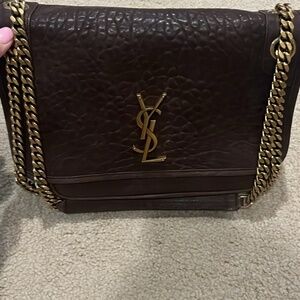 YSL Niki medium flap bag. Dark coffee pebbled leather